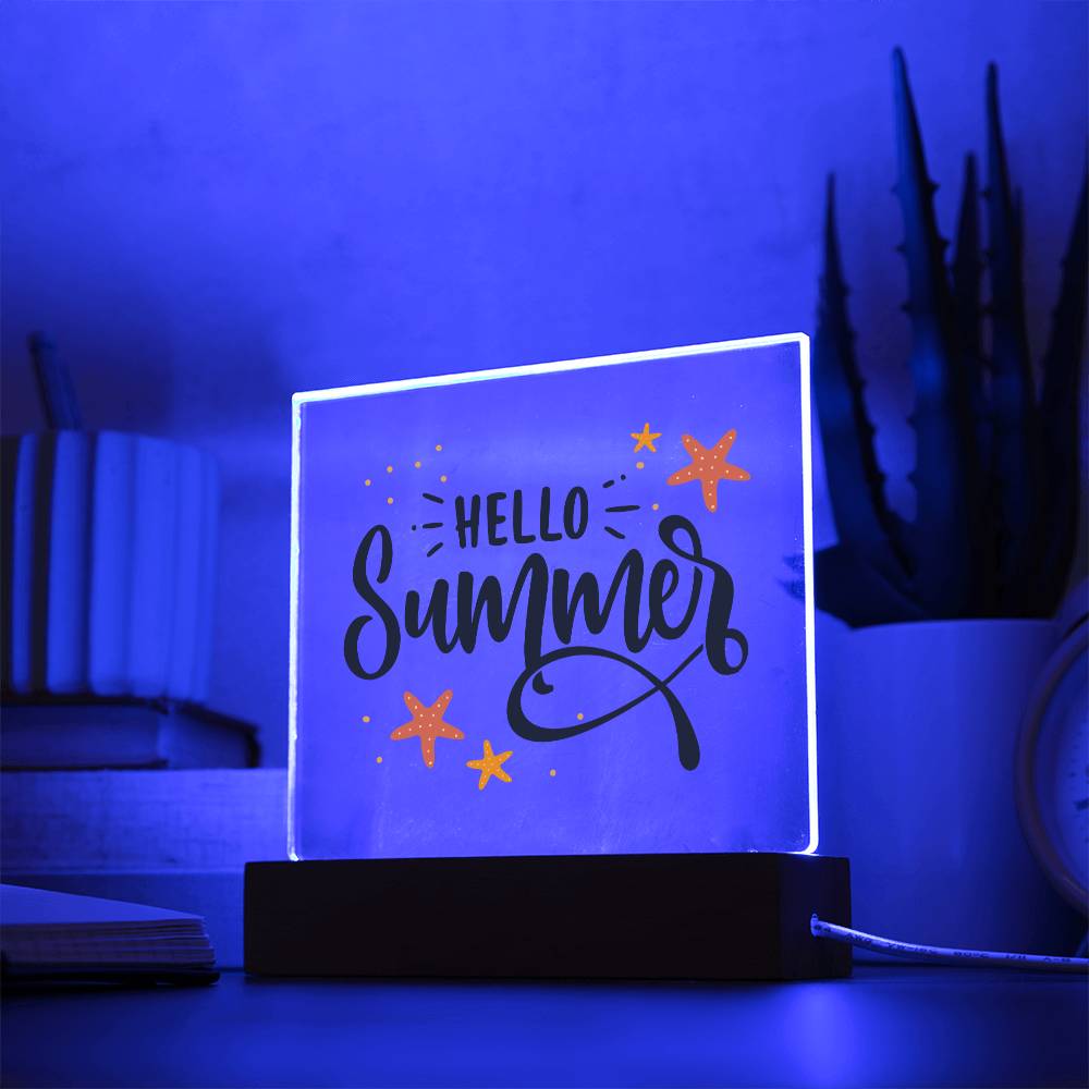 Square Acrylic Plaque-Hello Summer - Custom Heart Design