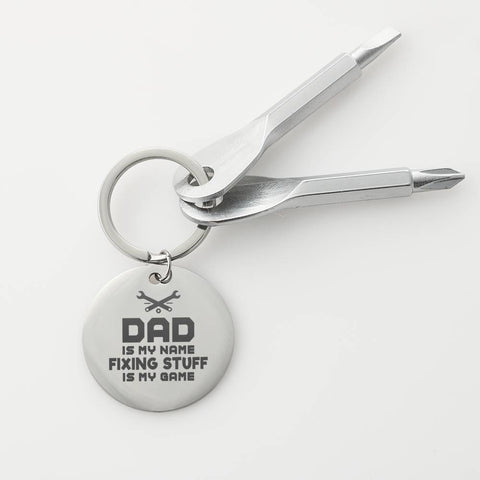 Screwdriver Keychain-Dad is my name, fixing is my game. - Custom Heart Design