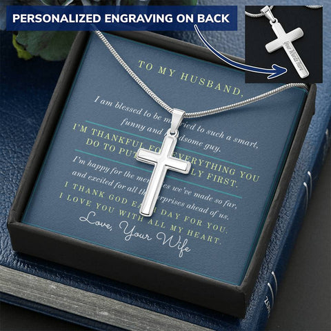Personalized Cross Necklace for Husband-Custom Heart Design