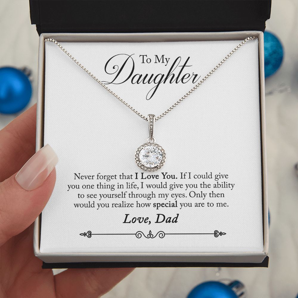 Daughter Solitaire Necklace, From Dad - Custom Heart Design