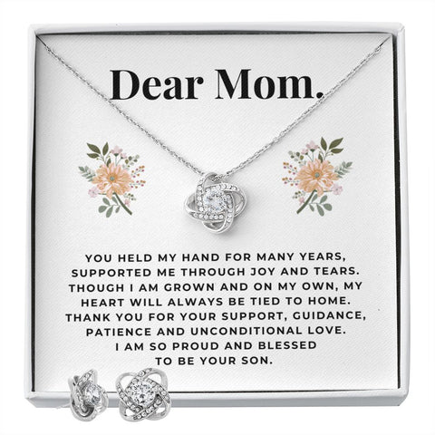 Mom Love Knot Jewelry Set, From Son-You held my hand | Custom Heart Design