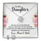 Daughter Love Knot Necklace and Earring Set, From Mom and Dad | Custom Heart Design