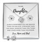 Daughter Love Knot Necklace and Earring Set, From Mom and Dad | Custom Heart Design