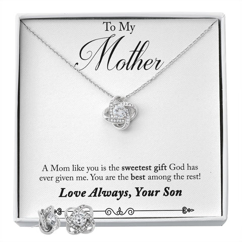 Mom Love Knot Jewelry Set, From Son-Sweetest gift from God | Custom Heart Design