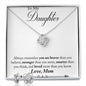 Daughter Love Knot Necklace and Earring Set, From Mom | Custom Heart Design