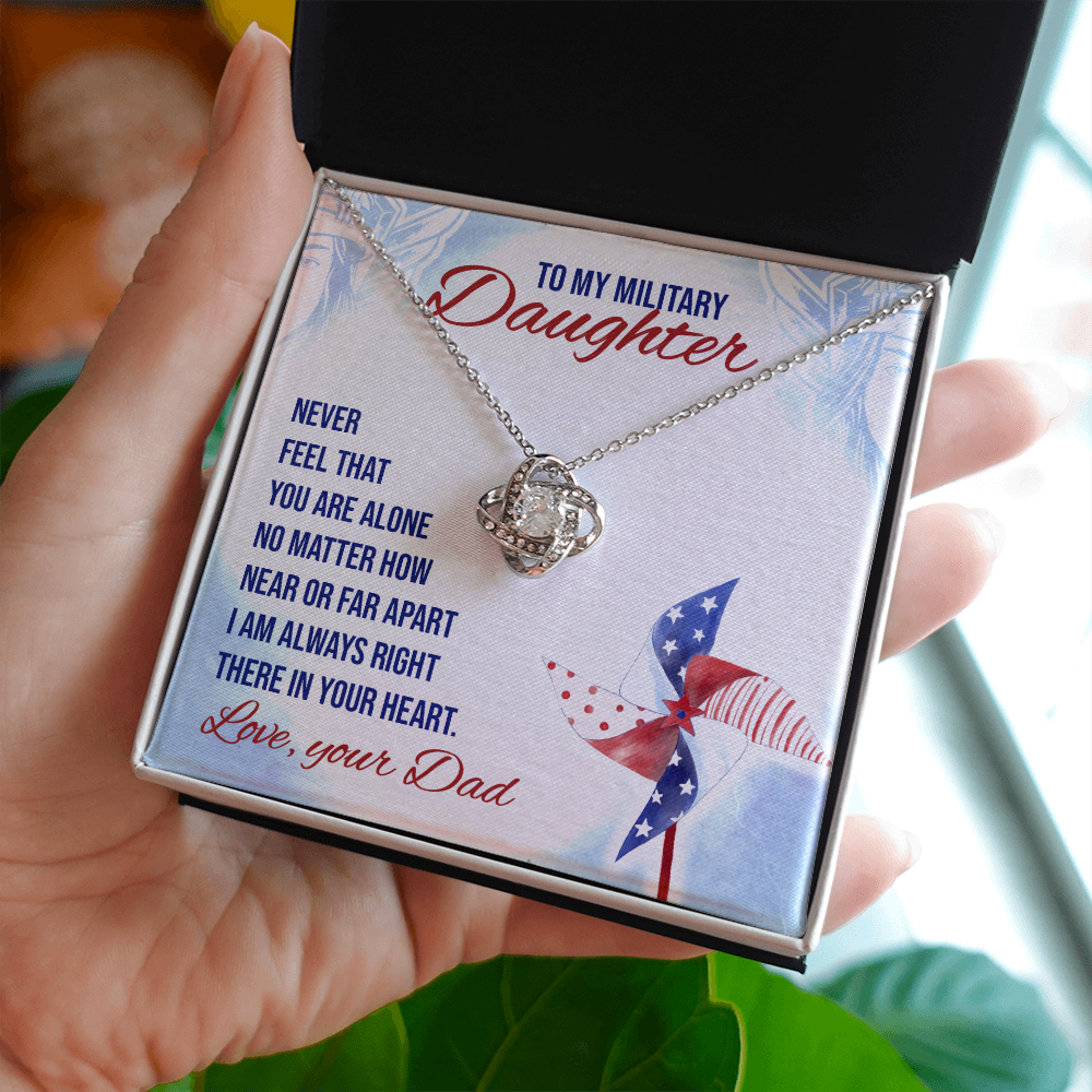 Daughter Necklace, Love Knot Necklace for Daughter, Necklace for Military Daughter from Dad | Custom Heart Design