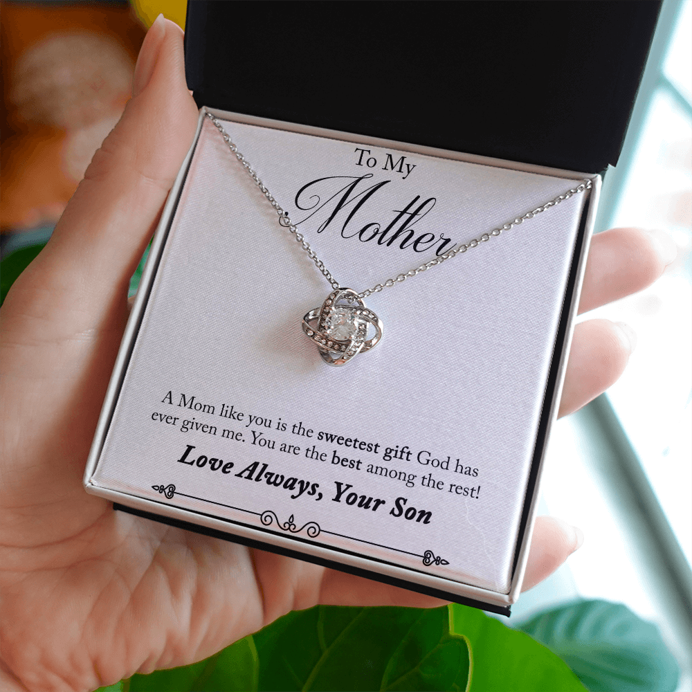 Mom Jewelry, Love Knot Necklace for Mom, Necklace for Mom from Son | Custom Heart Design