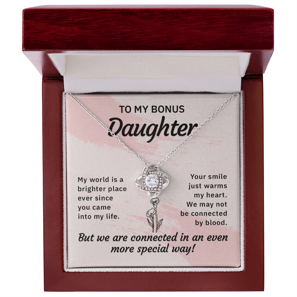 To my bonus daughter-My world is a brighter place Daughter Necklace, Love Knot Necklace for Daughter, Necklace for Daughter, Daughter Pendant - Custom Heart Design
