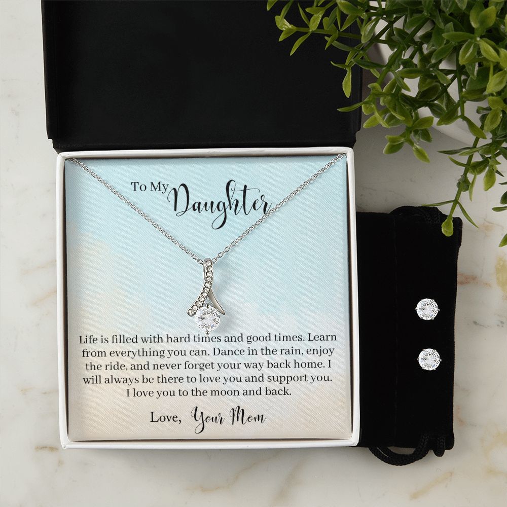 Daughter Pendant and Earring Set-Learn from everything | Custom Heart Design