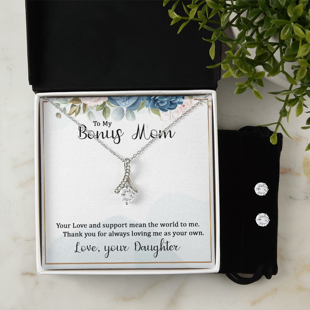 Bonus Mom Necklace & Earring Set-Loving me as your own - Custom Heart Design