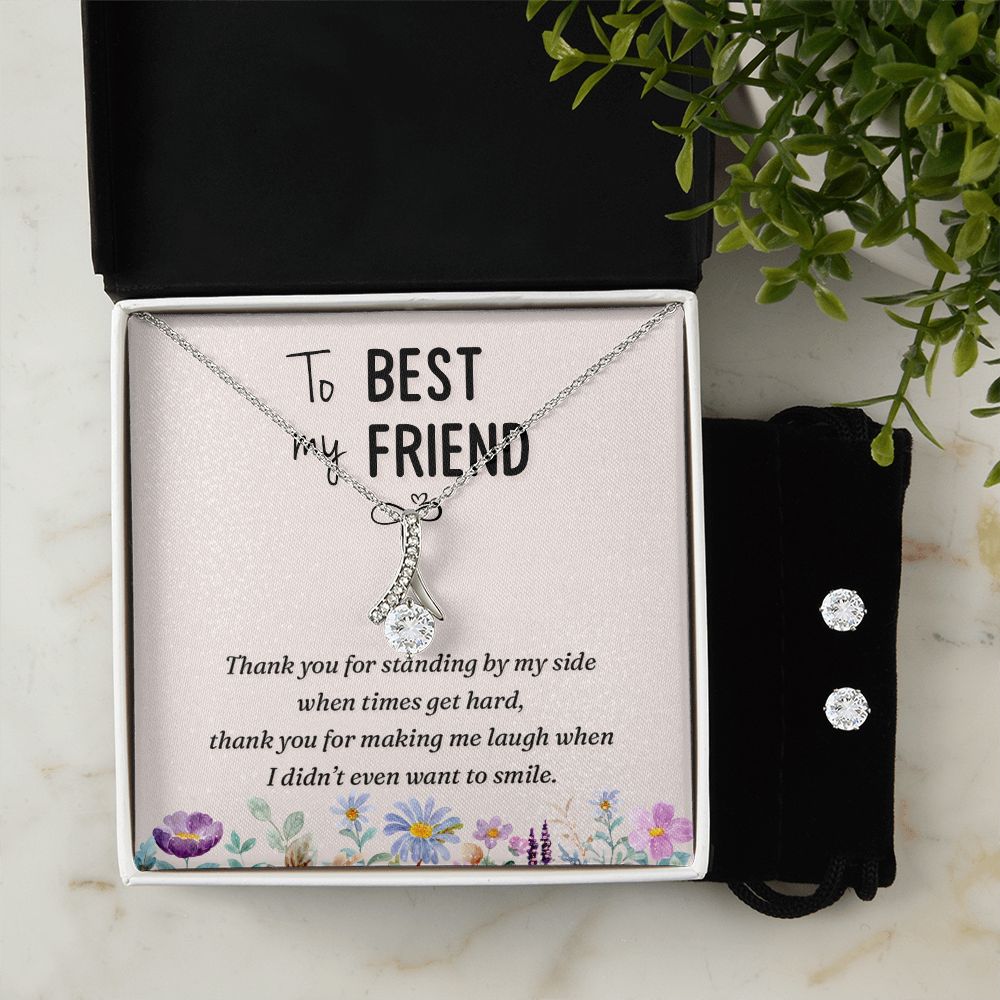 Best Friend Necklace & Earring Set-You make me laugh - Custom Heart Design