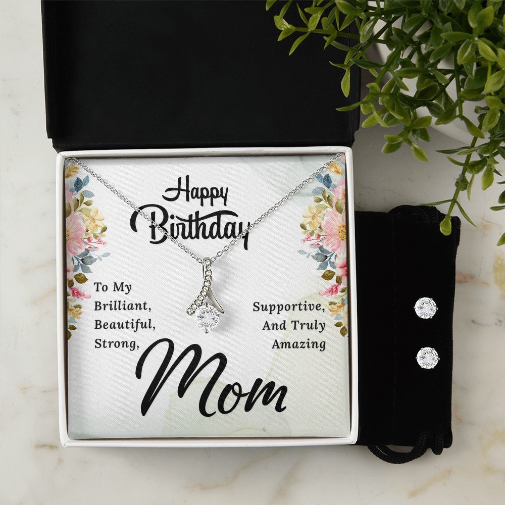 Mom Birthday Necklace & Earring Set - Custom Heart Design