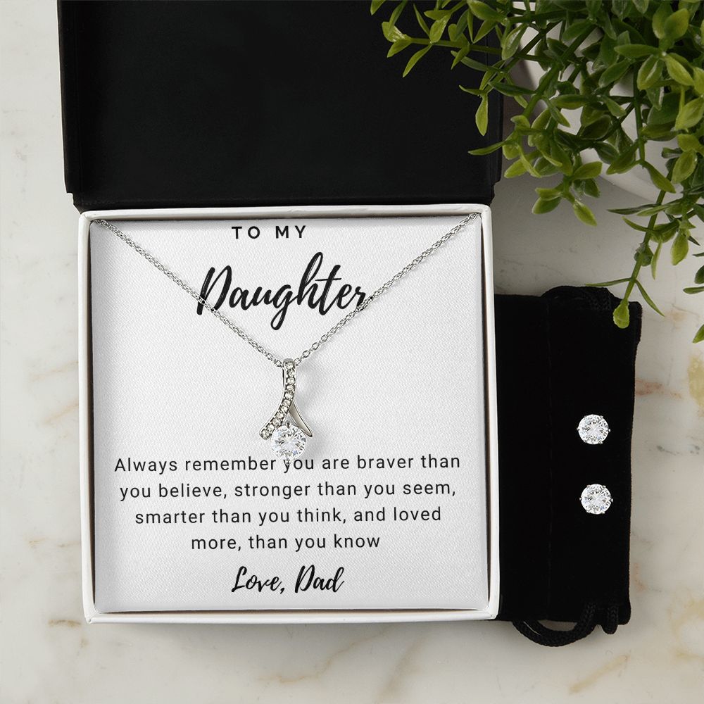 Daughter Pendant and Earring Set-Always remember | Custom Heart Design
