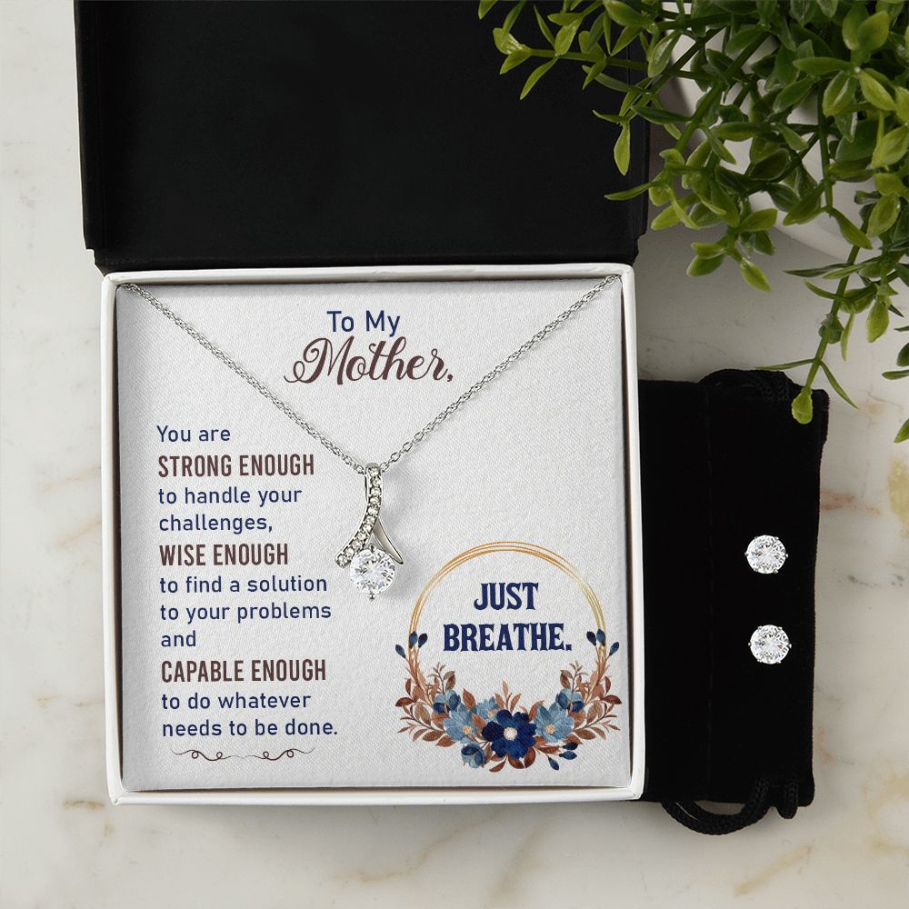 Mom Necklace & Earring Set-Just breathe - Custom Heart Design