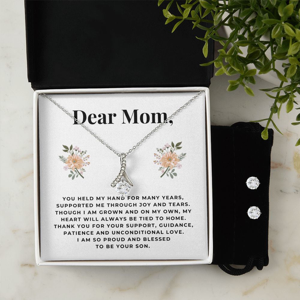 Mom Necklace & Earring Set, From Son-Joy and tears - Custom Heart Design