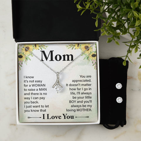 Mom Necklace & Earring Set, From Son-You are appreciated - Custom Heart Design