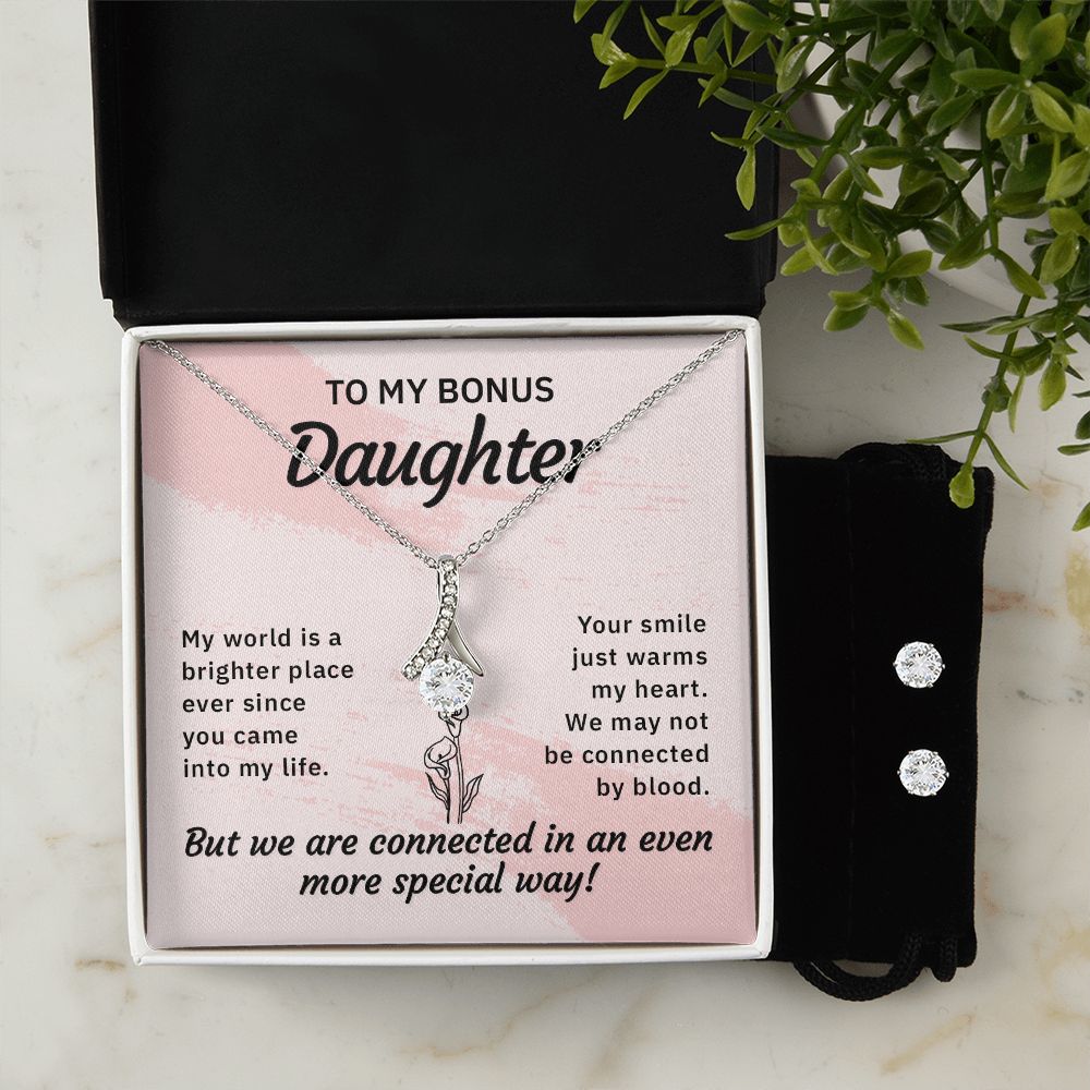 Daughter Pendant and Earring Set-My world is brighter | Custom Heart Design