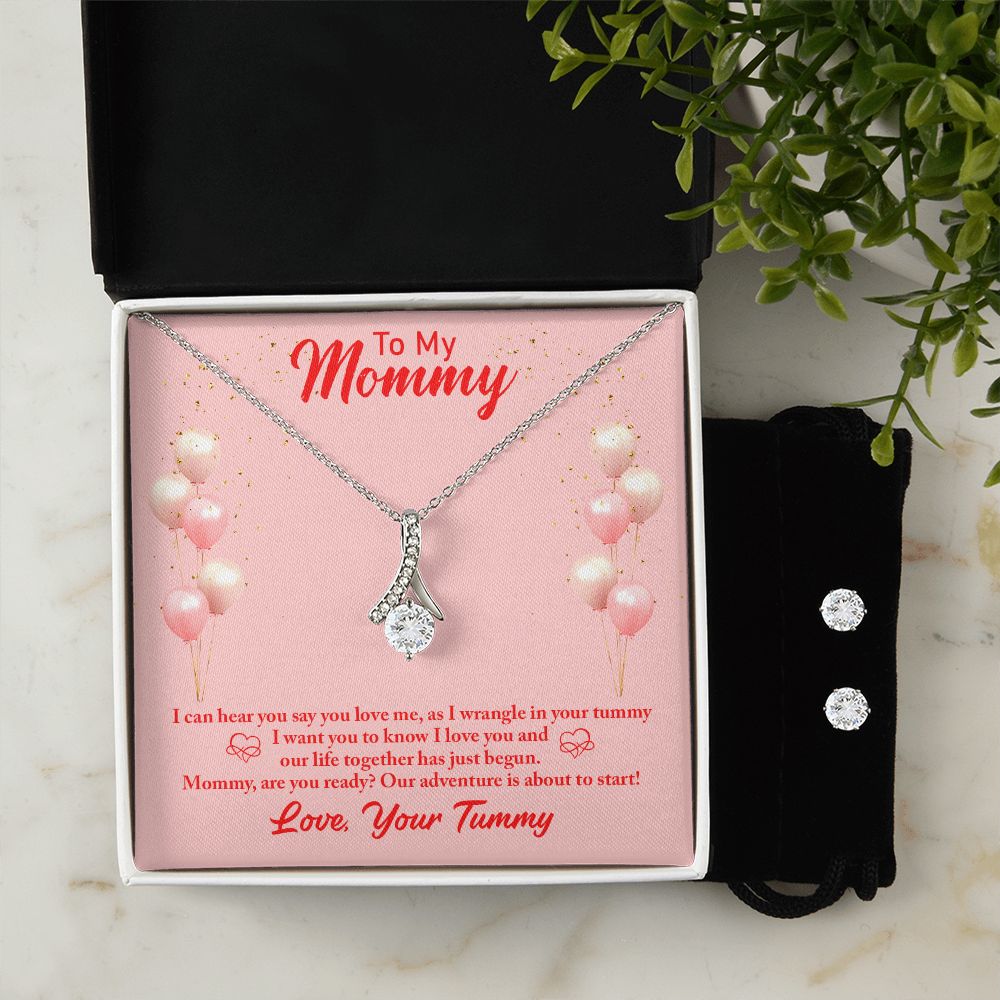 Mom to Be Necklace & Earring Set-I can hear you - Custom Heart Design