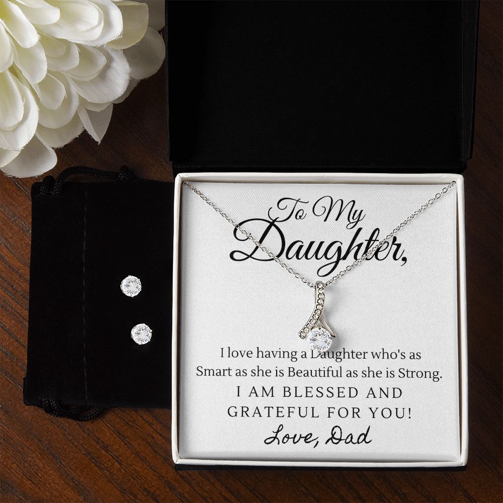 Daughter Pendant and Earring Set-Blessed and grateful | Custom Heart Design