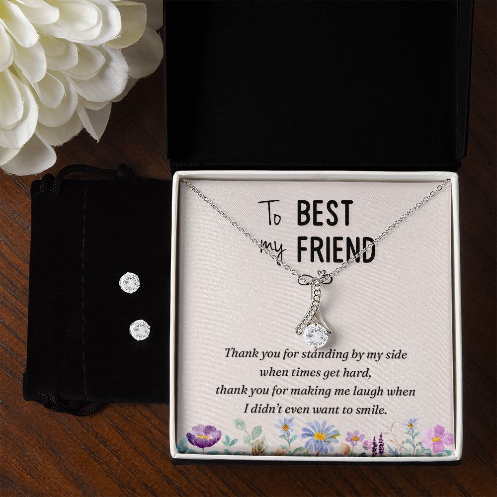 Best Friend Necklace & Earring Set-You make me laugh - Custom Heart Design