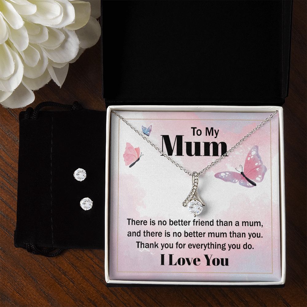 Mom Necklace & Earring Set-There's no better friend - Custom Heart Design