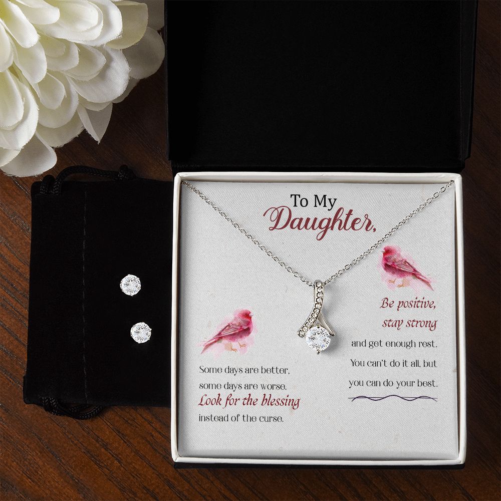 Daughter Pendant and Earring Set-Blessings | Custom Heart Design
