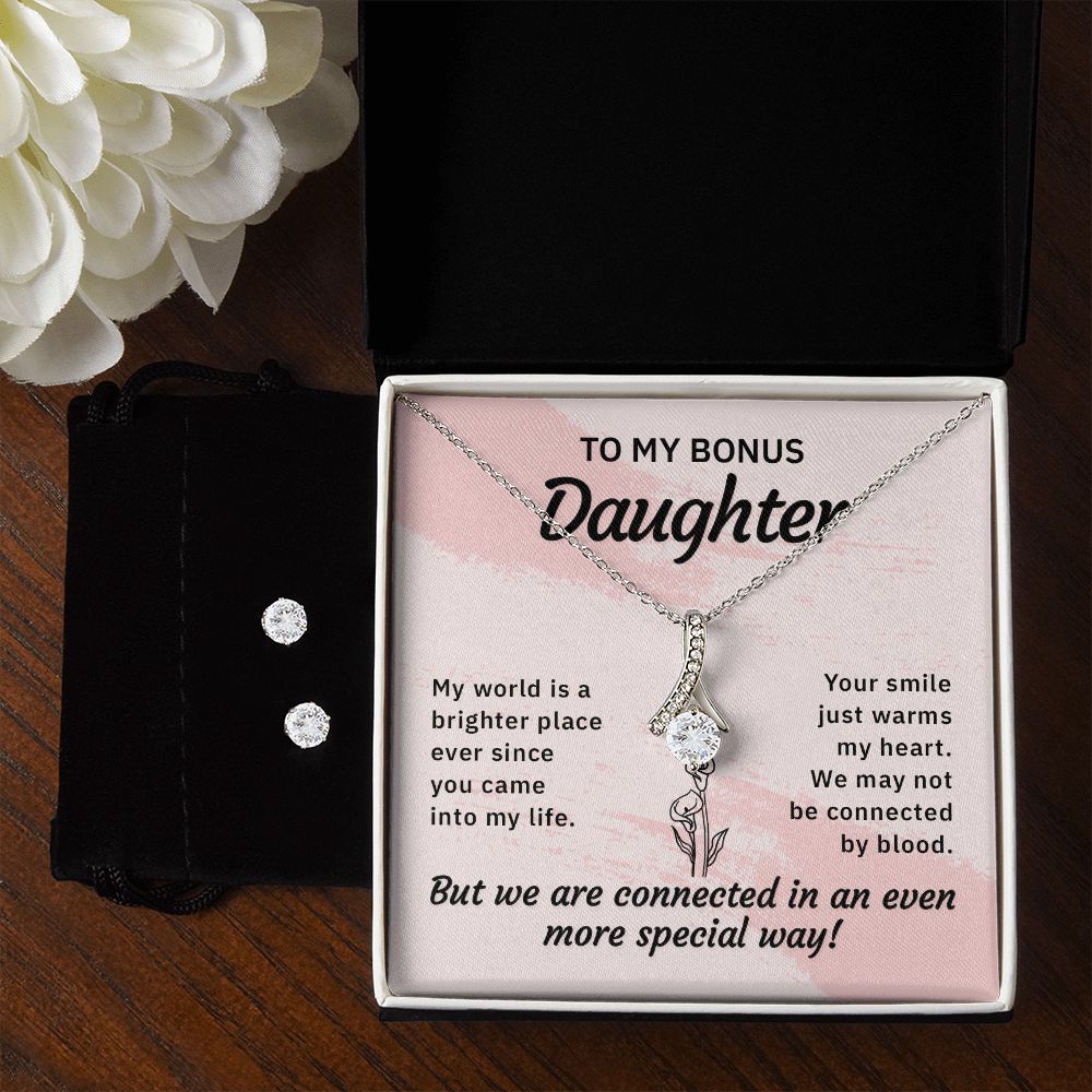 Daughter Pendant and Earring Set-My world is brighter | Custom Heart Design