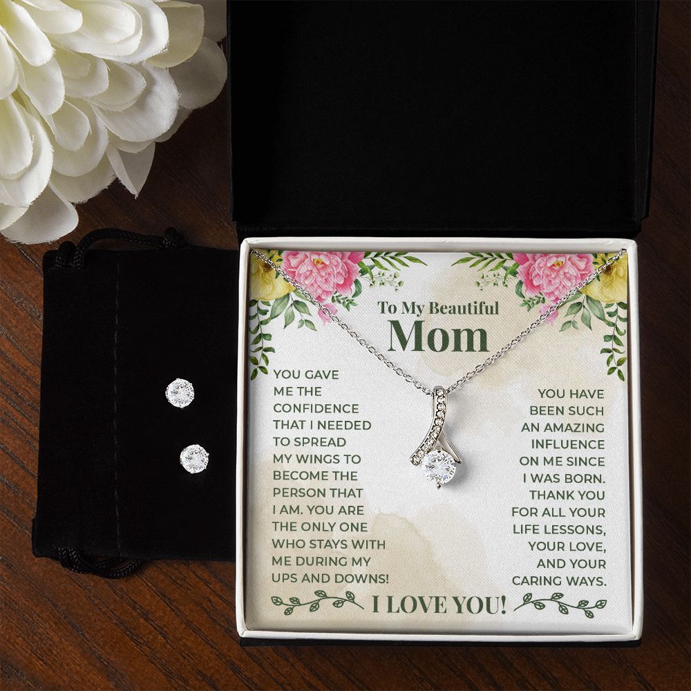 I was born Mom Necklace & Earring Set-You gave me confidence - Custom Heart Design