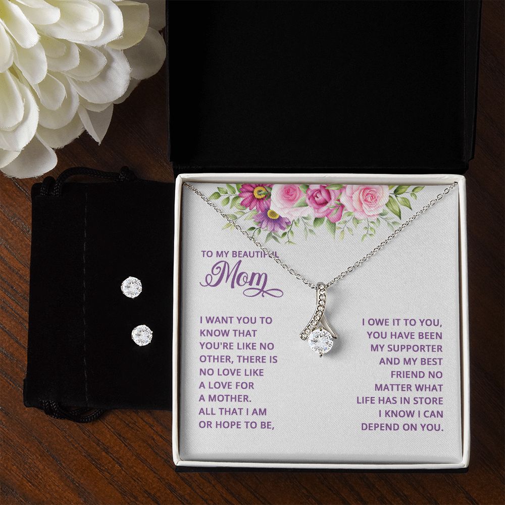 Mom Necklace & Earring Set-You are like no other - Custom Heart Design