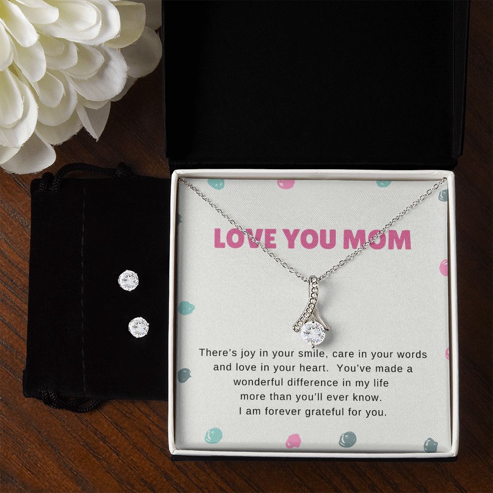 Mom Necklace & Earring Set-Joy in your smile - Custom Heart Design