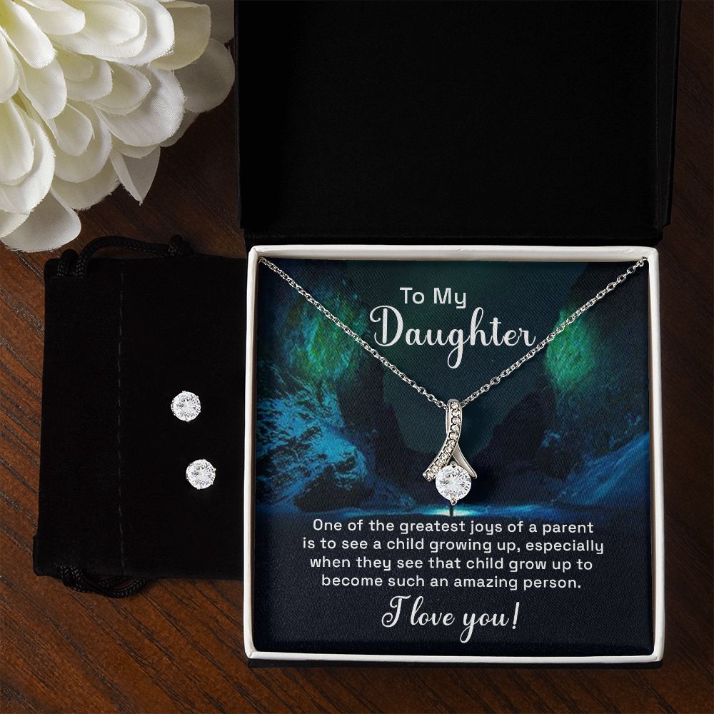 Daughter Pendant and Earring Set-My greatest joy | Custom Heart Design