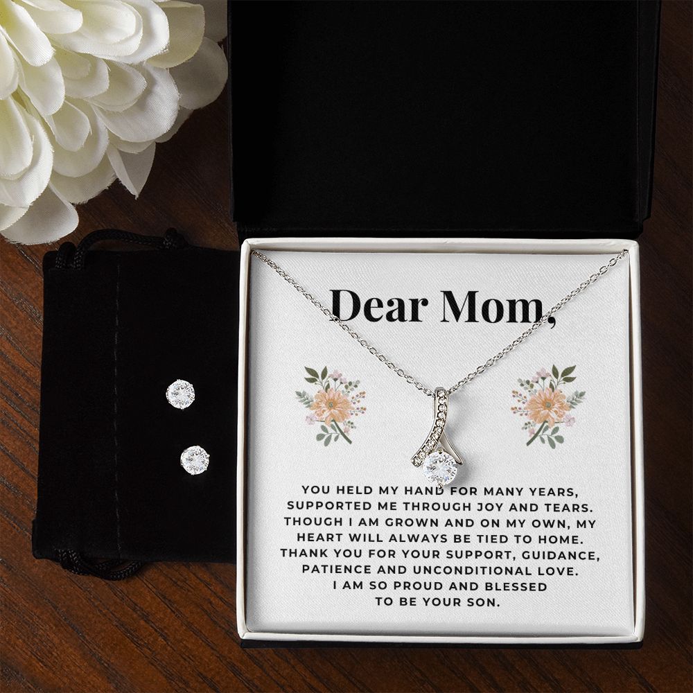 Mom Necklace & Earring Set, From Son-Joy and tears - Custom Heart Design