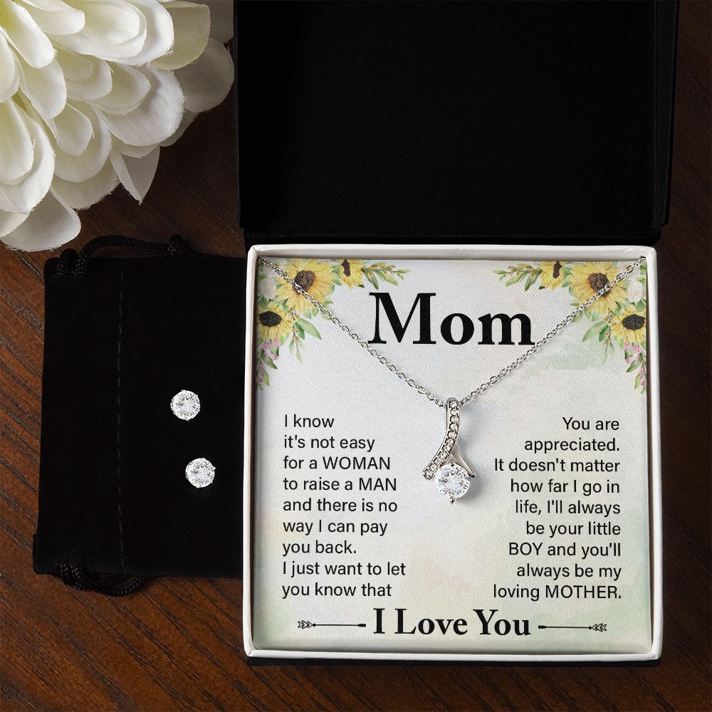 Mom Necklace & Earring Set, From Son-You are appreciated - Custom Heart Design