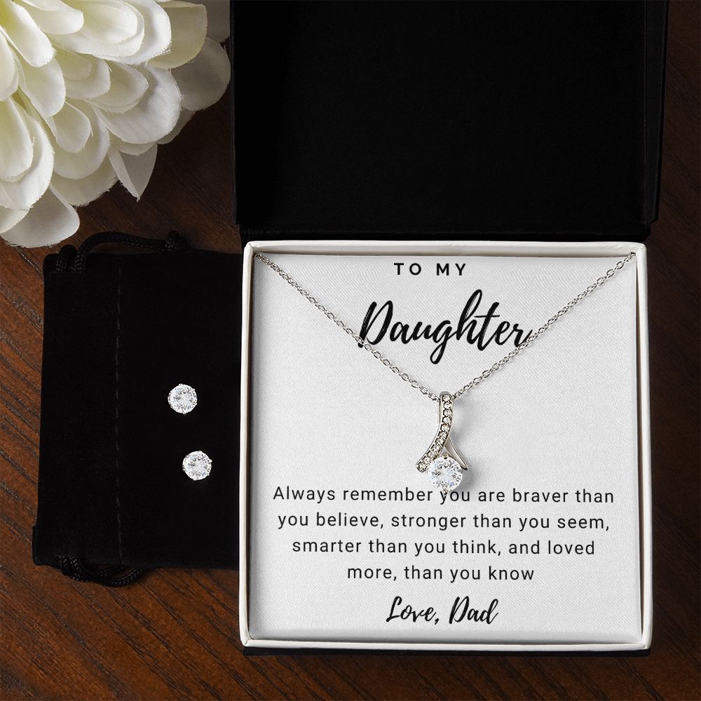 Daughter Pendant and Earring Set-Always remember | Custom Heart Design