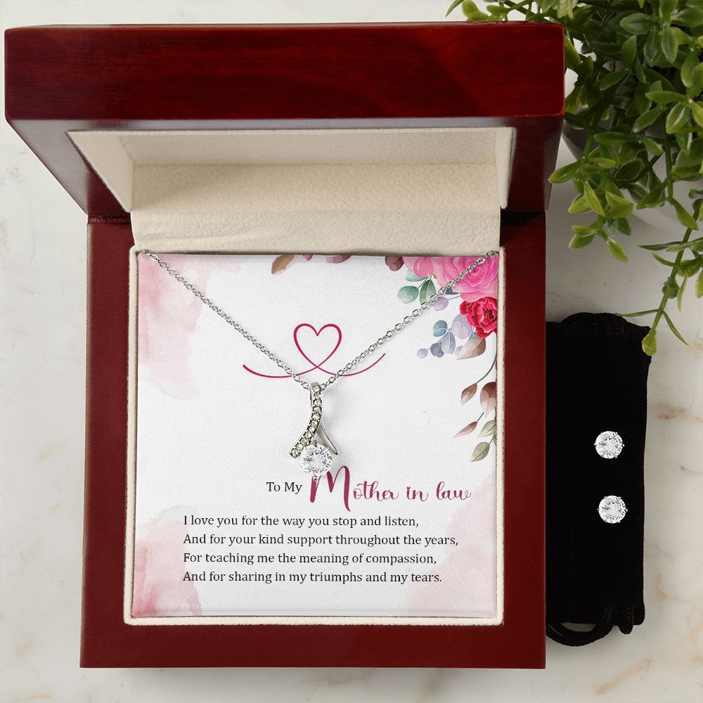 Mother in Law Necklace & Earring Set-The meaning of compassion - Custom Heart Design