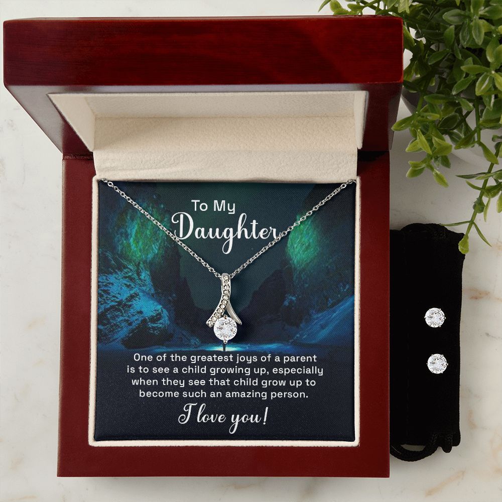 Daughter Pendant and Earring Set-My greatest joy | Custom Heart Design