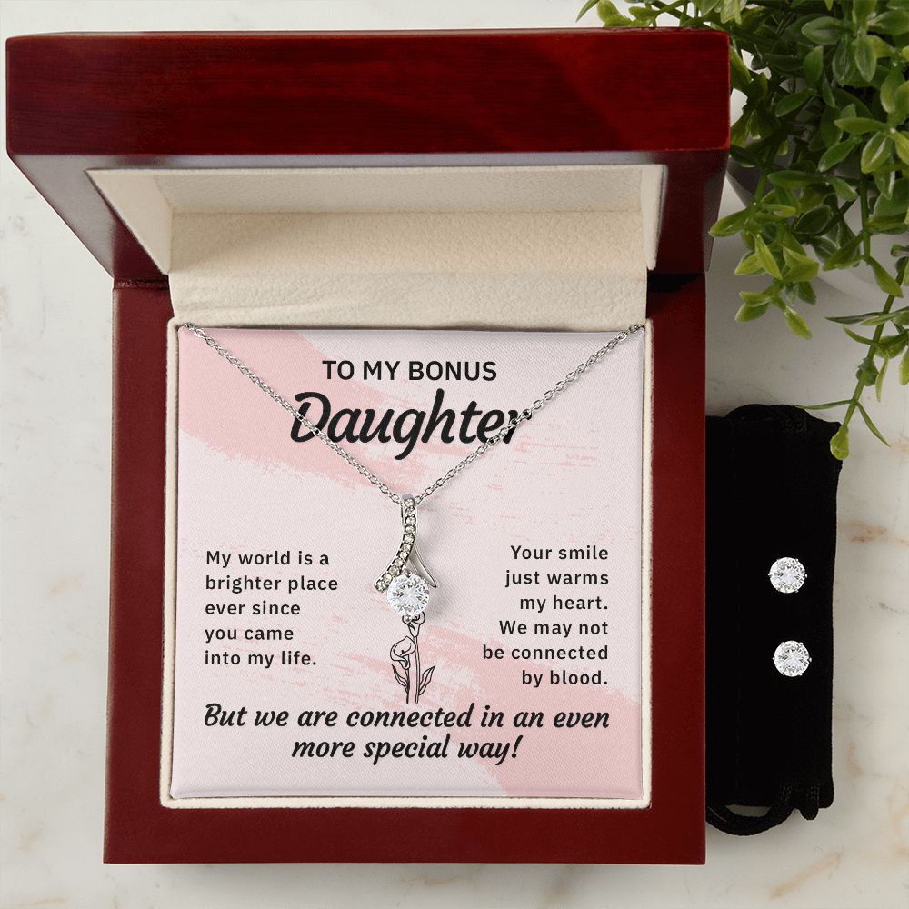 Daughter Pendant and Earring Set-My world is brighter | Custom Heart Design