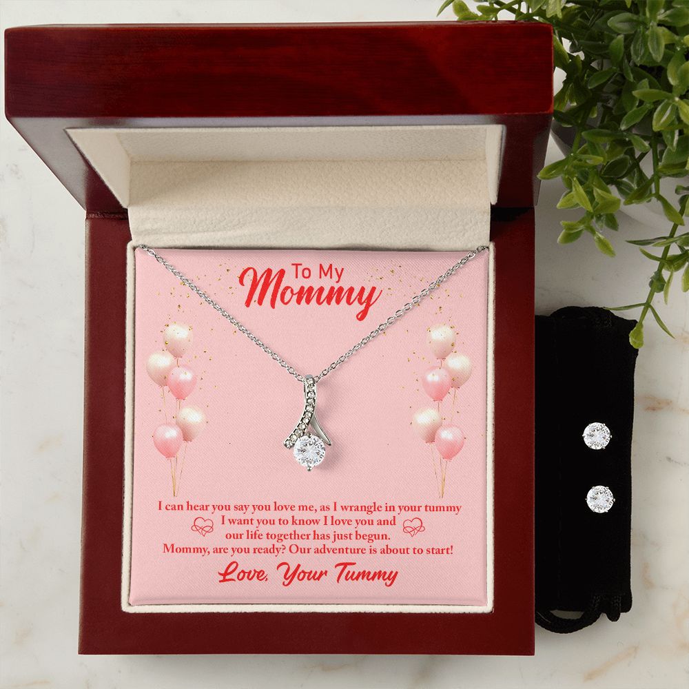 Mom to Be Necklace & Earring Set-I can hear you - Custom Heart Design