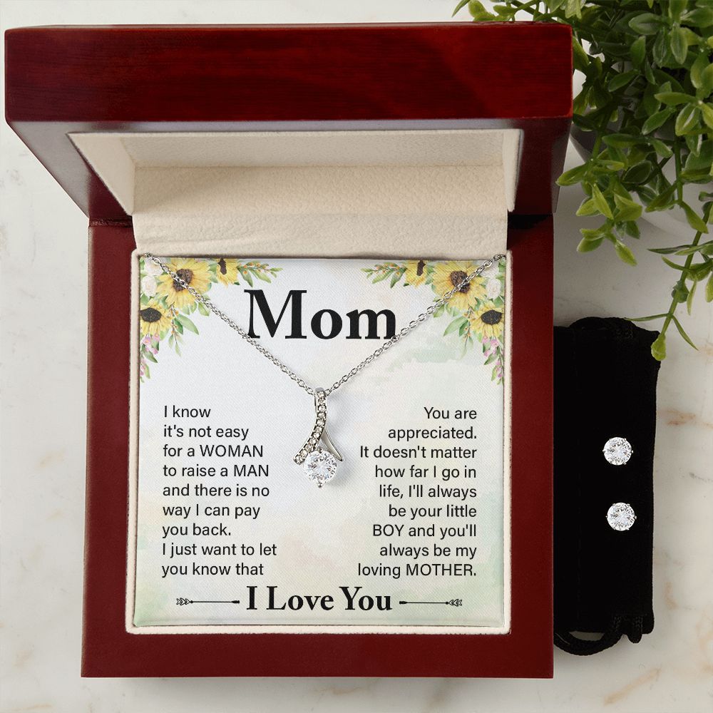 Mom Necklace & Earring Set, From Son-You are appreciated - Custom Heart Design