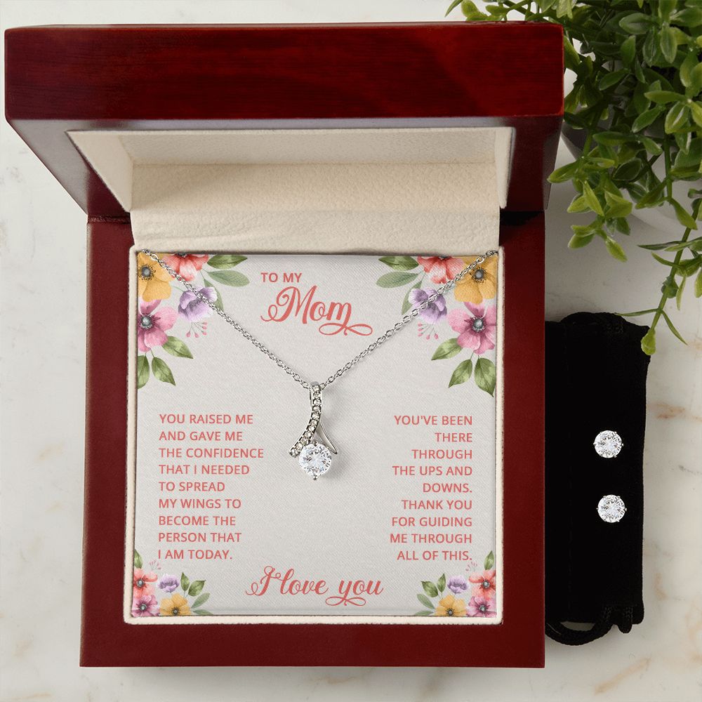 Mom Necklace & Earring Set-Through my ups and downs - Custom Heart Design