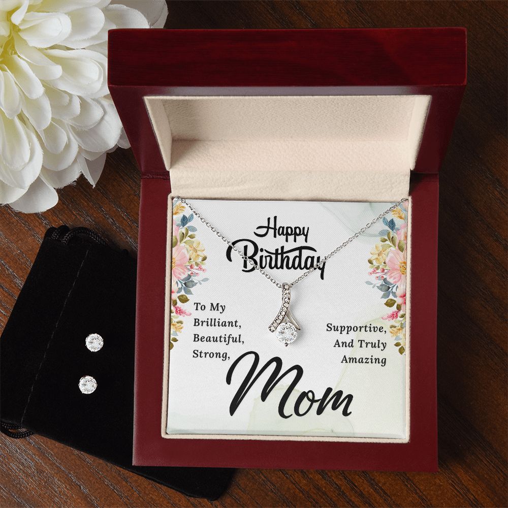 Mom Birthday Necklace & Earring Set - Custom Heart Design