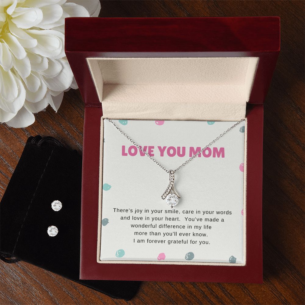 Mom Necklace & Earring Set-Joy in your smile - Custom Heart Design