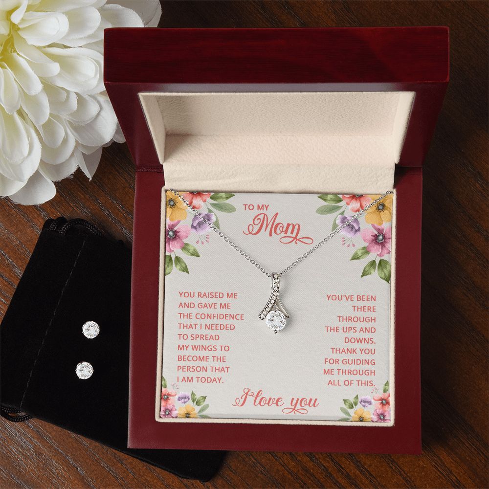 Mom Necklace & Earring Set-Through my ups and downs - Custom Heart Design