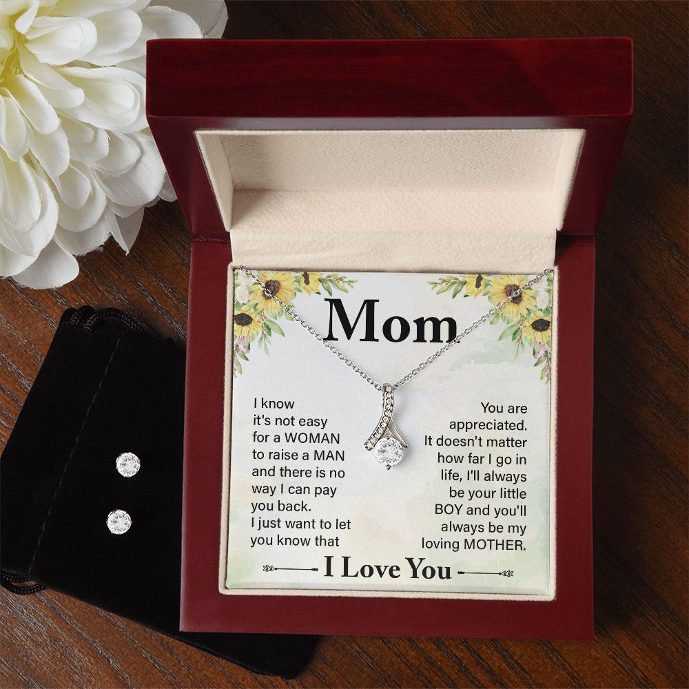 Mom Necklace & Earring Set, From Son-You are appreciated - Custom Heart Design
