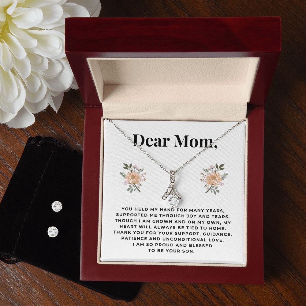 Mom Necklace & Earring Set, From Son-Joy and tears - Custom Heart Design