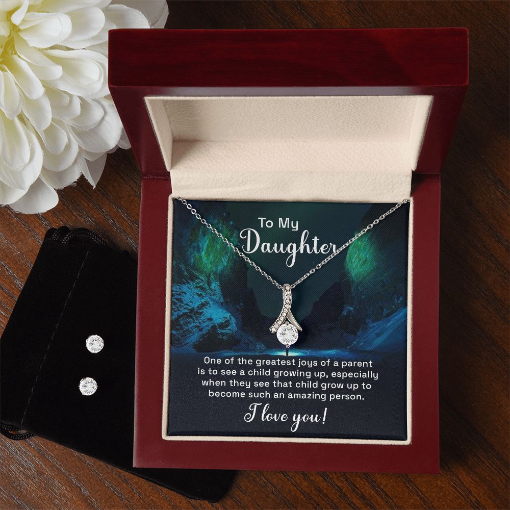 Daughter Pendant and Earring Set-My greatest joy | Custom Heart Design