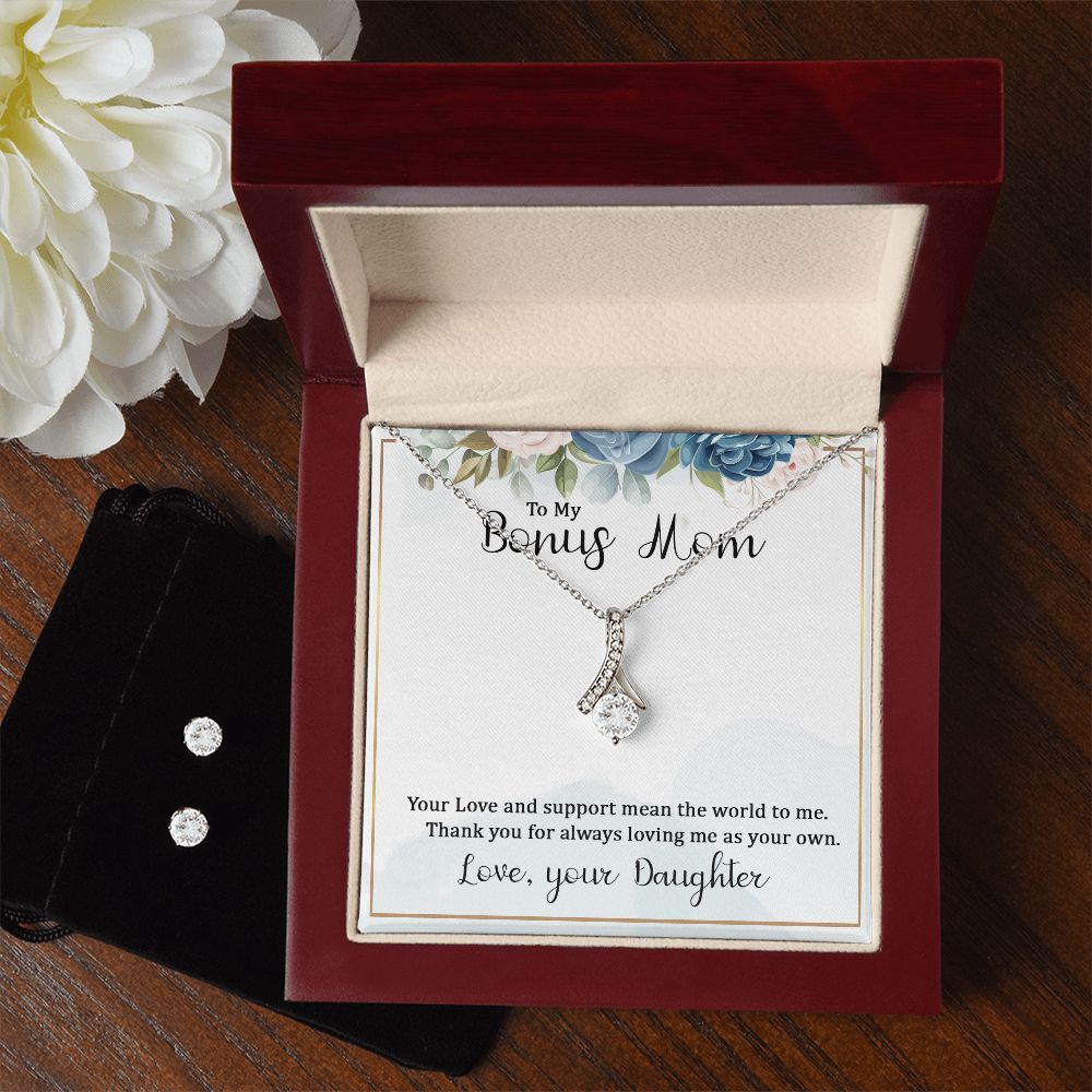 Bonus Mom Necklace & Earring Set-Loving me as your own - Custom Heart Design