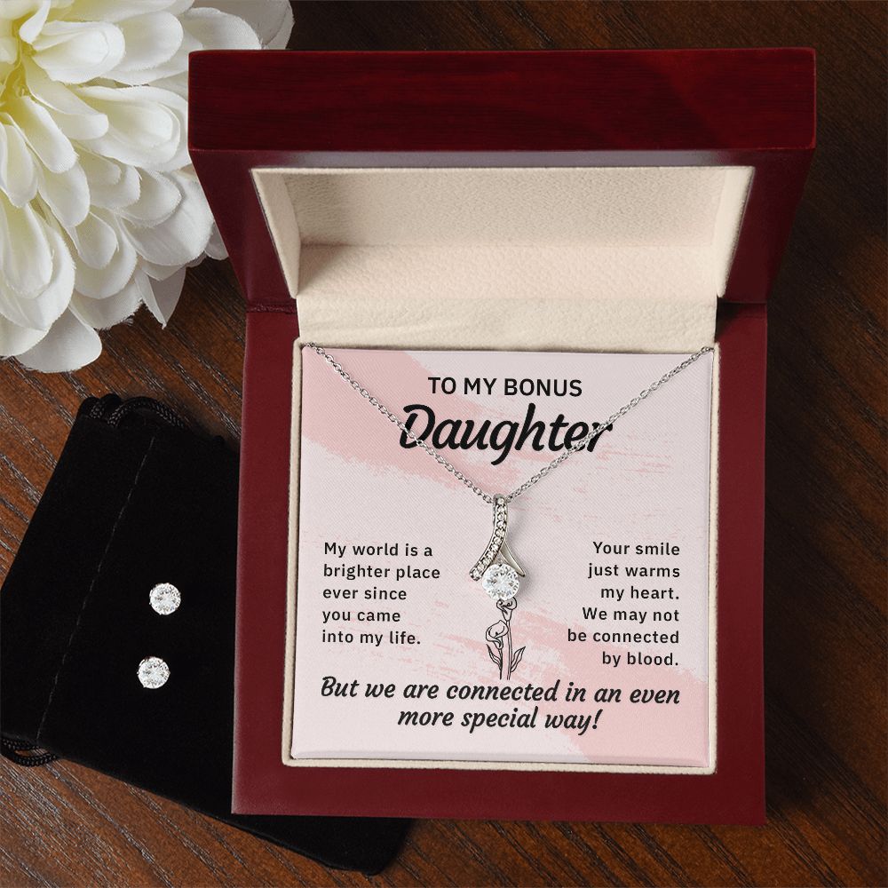 Daughter Pendant and Earring Set-My world is brighter | Custom Heart Design