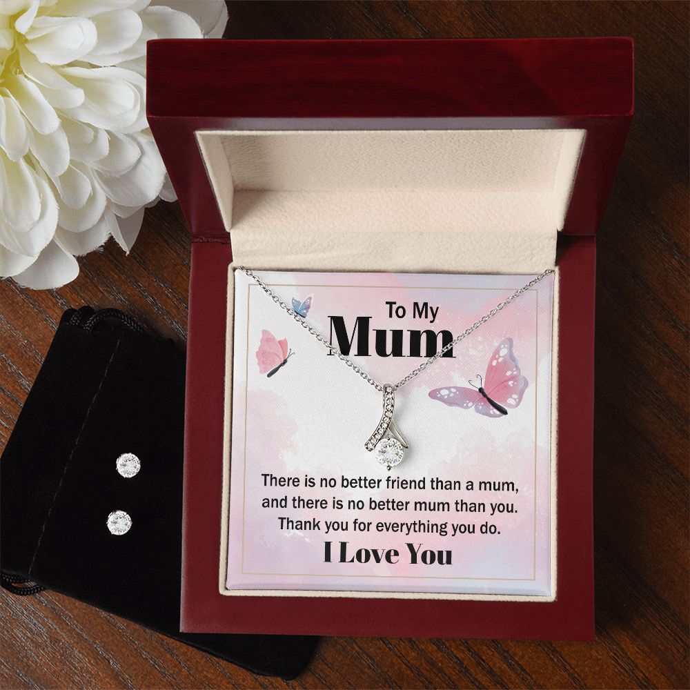 Mom Necklace & Earring Set-There's no better friend - Custom Heart Design