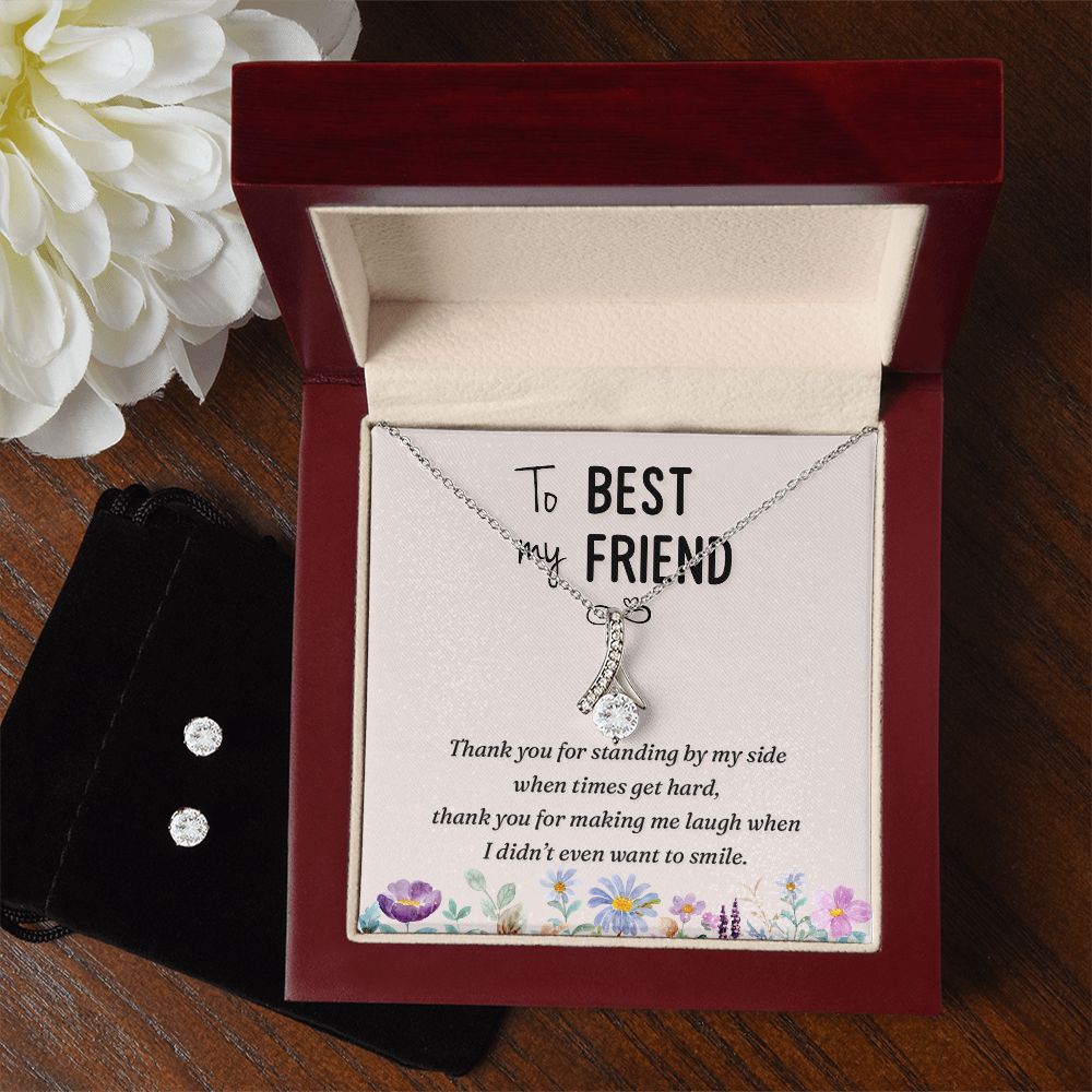 Best Friend Necklace & Earring Set-You make me laugh - Custom Heart Design